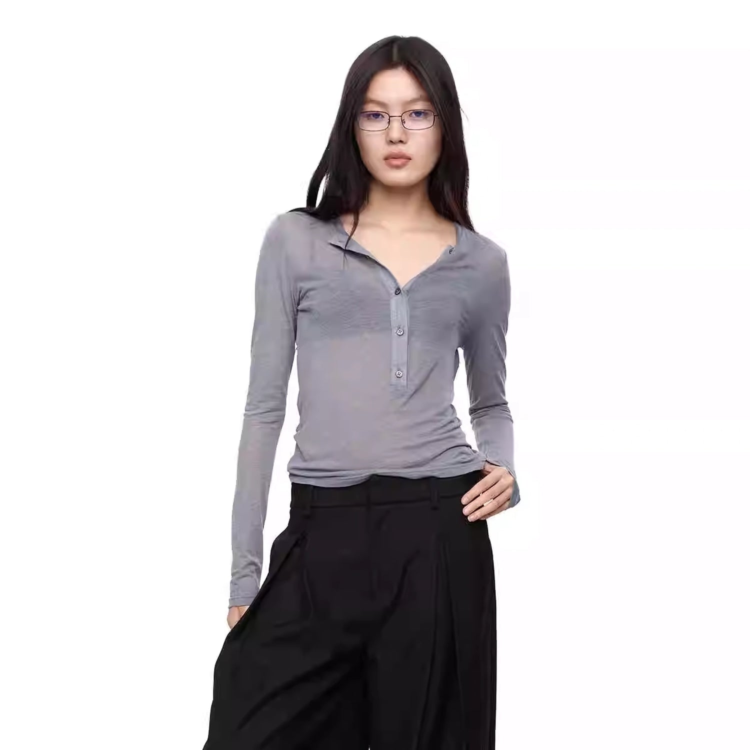 LYUOCHENG_Vintage_Henley_Neck_Tencel_Blouse_MISSTT