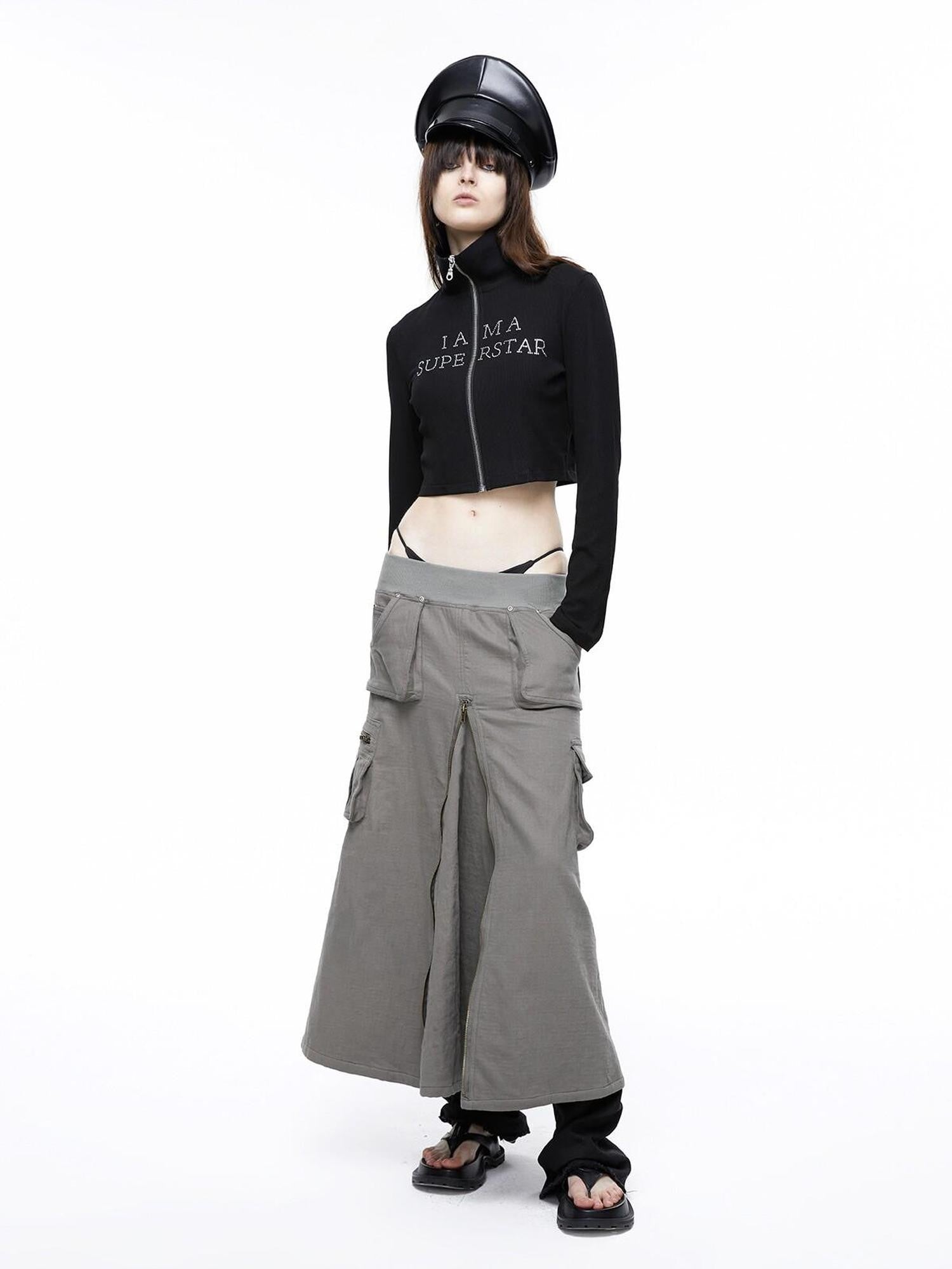 LYUOCHENG Vintage Low Waist Pocket A Line Women&