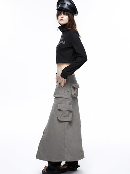 LYUOCHENG Vintage Low Waist Pocket A Line Women&