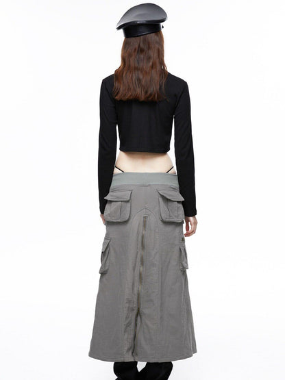 LYUOCHENG Vintage Low Waist Pocket A Line Women&