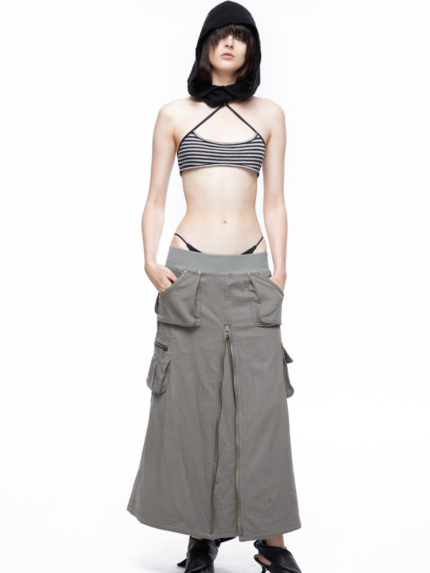 LYUOCHENG Vintage Low Waist Pocket A Line Women&