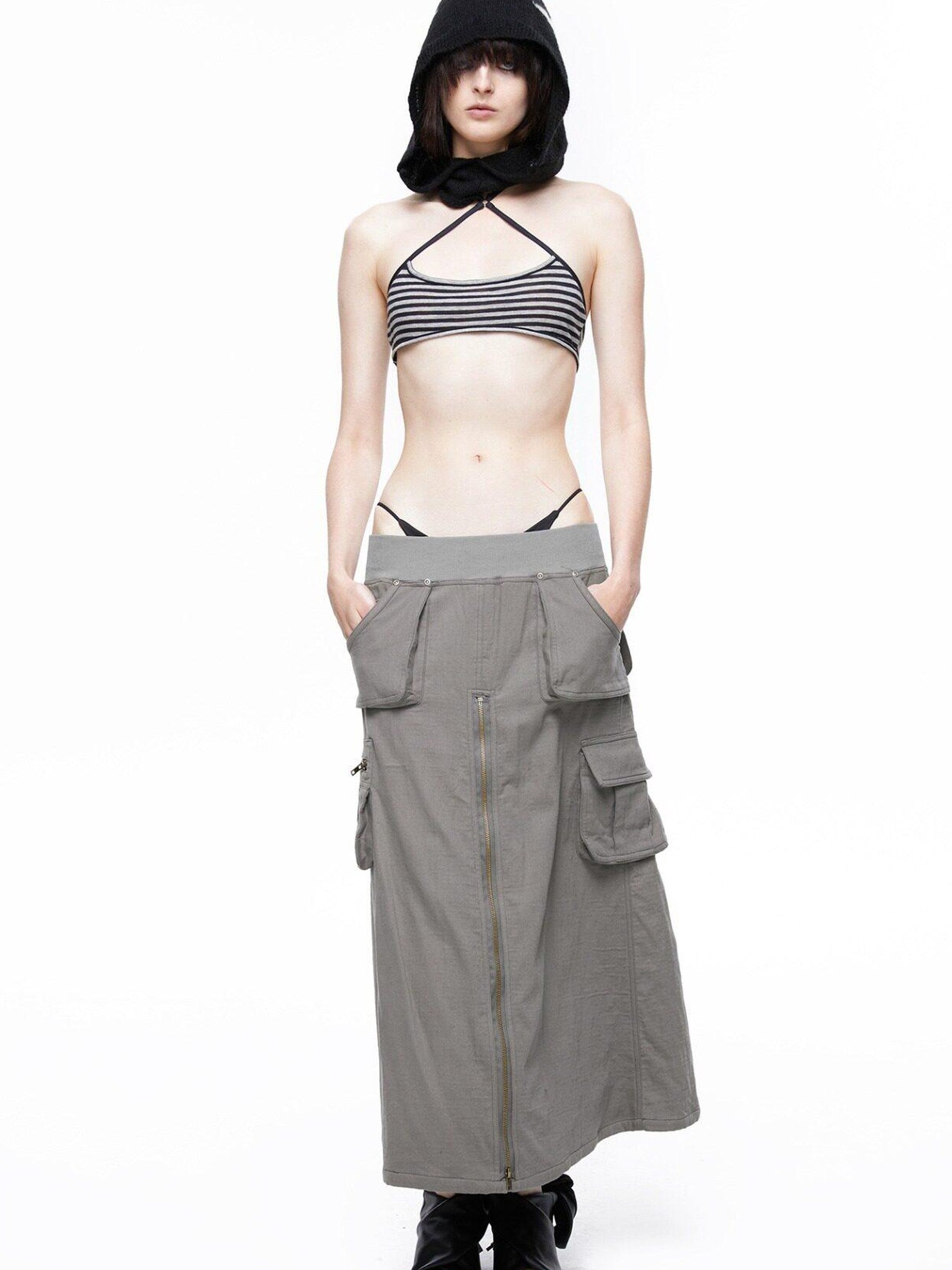 LYUOCHENG Vintage Low Waist Pocket A Line Women&