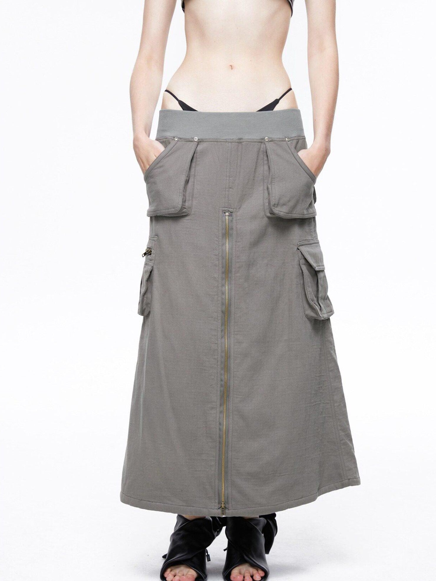 LYUOCHENG Vintage Low Waist Pocket A Line Women&