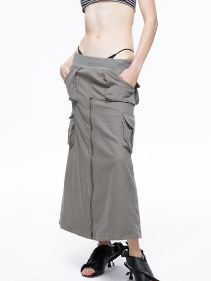 LYUOCHENG Vintage Low Waist Pocket A Line Women&