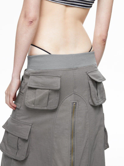 LYUOCHENG Vintage Low Waist Pocket A Line Women&