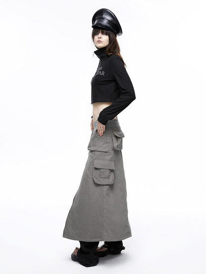 LYUOCHENG Vintage Low Waist Pocket A Line Women&