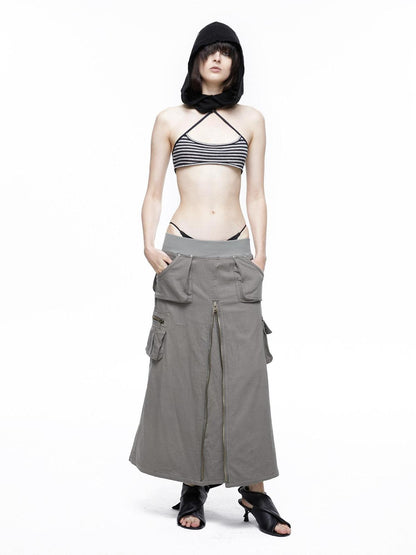LYUOCHENG Vintage Low Waist Pocket A Line Women&