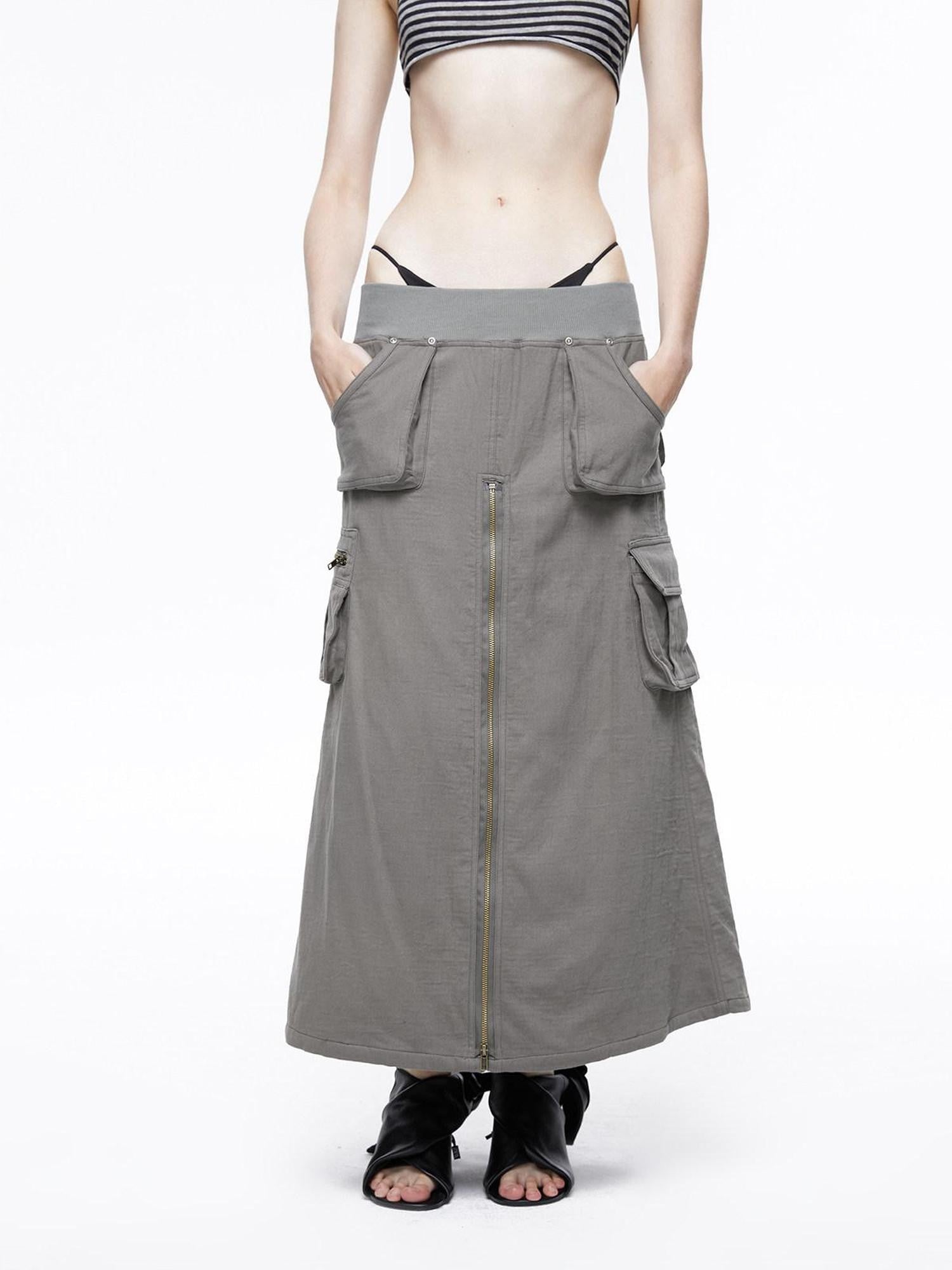 LYUOCHENG Vintage Low Waist Pocket A Line Women&