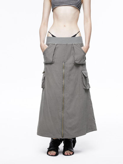LYUOCHENG Vintage Low Waist Pocket A Line Women&