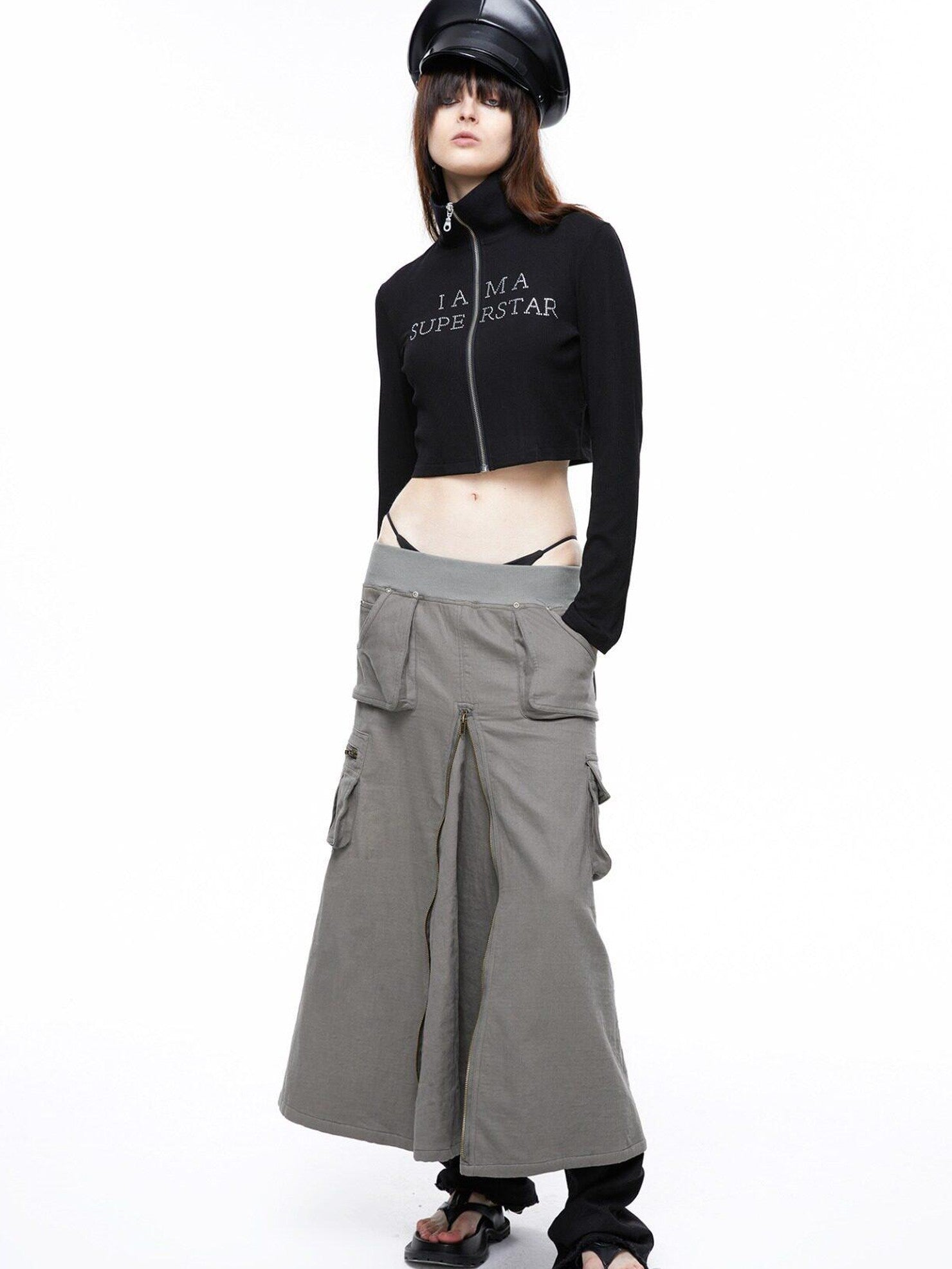 LYUOCHENG Vintage Low Waist Pocket A Line Women&