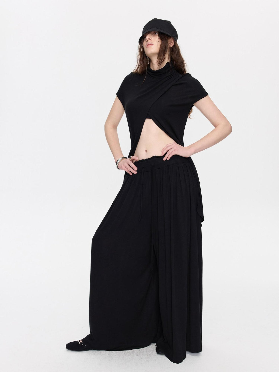 LYUOCHENG Vintage Minimalist Knitted Wide Skirt Hem Low Rise Slit Women&