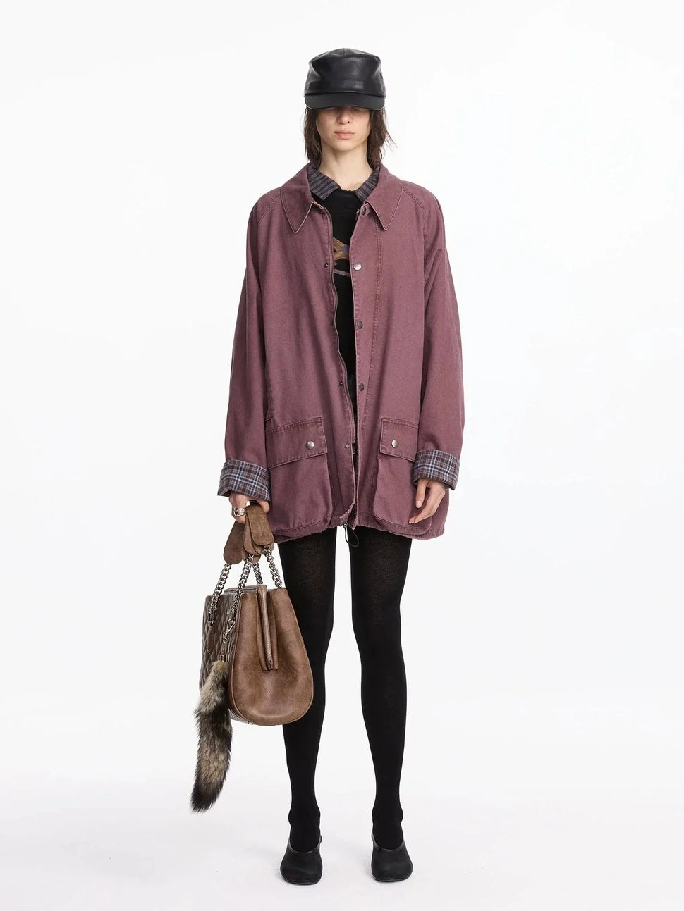 LYUOCHENG Vintage Plaid Washed Work Jacket In Purple