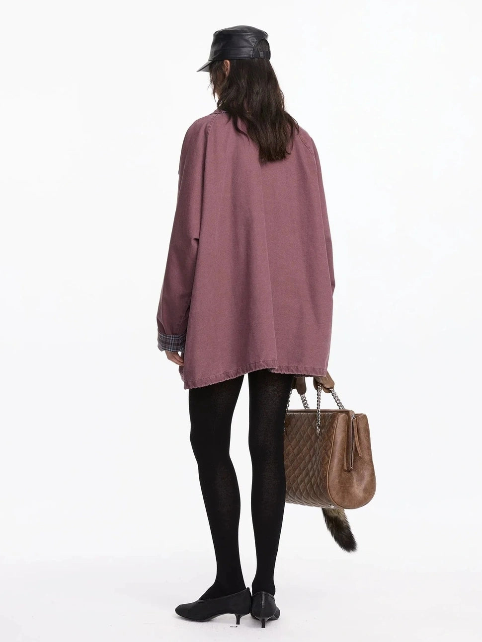 LYUOCHENG Vintage Plaid Washed Work Jacket In Purple