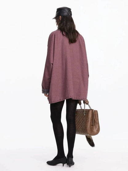 LYUOCHENG Vintage Plaid Washed Work Jacket In Purple