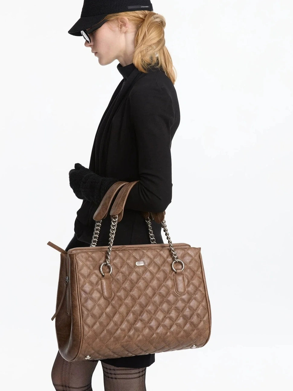 LYUOCHENG Vintage Quilted Tote Bag In Brown