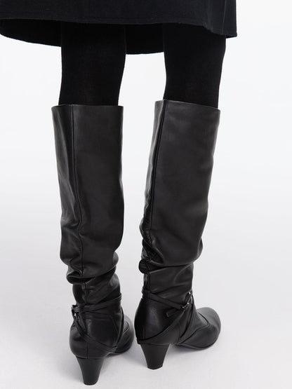 LYUOCHENG Vintage Ruched Round Toe Belt Buckle Women&