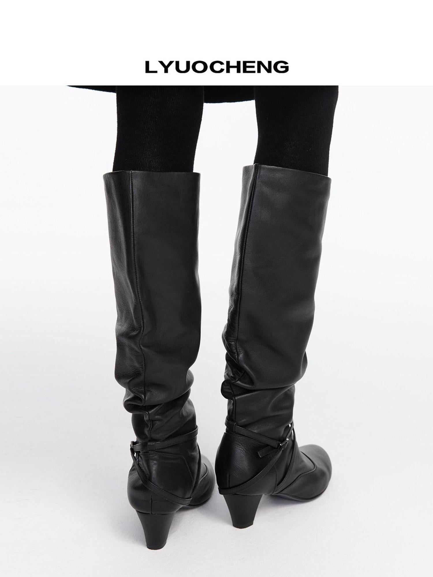 LYUOCHENG Vintage Ruched Round Toe Belt Buckle Women&