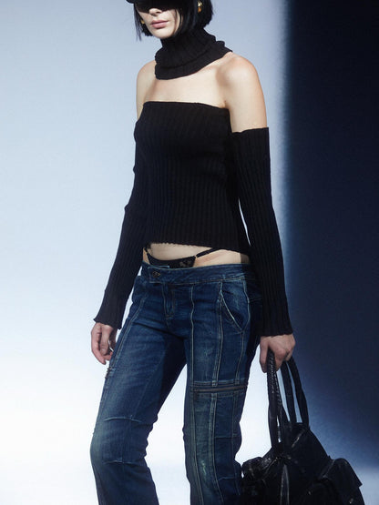 LYUOCHENG Vintage Spliced Backless High Collar Slim Fit Women&