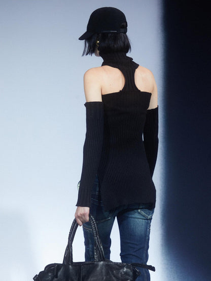 LYUOCHENG Vintage Spliced Backless High Collar Slim Fit Women&