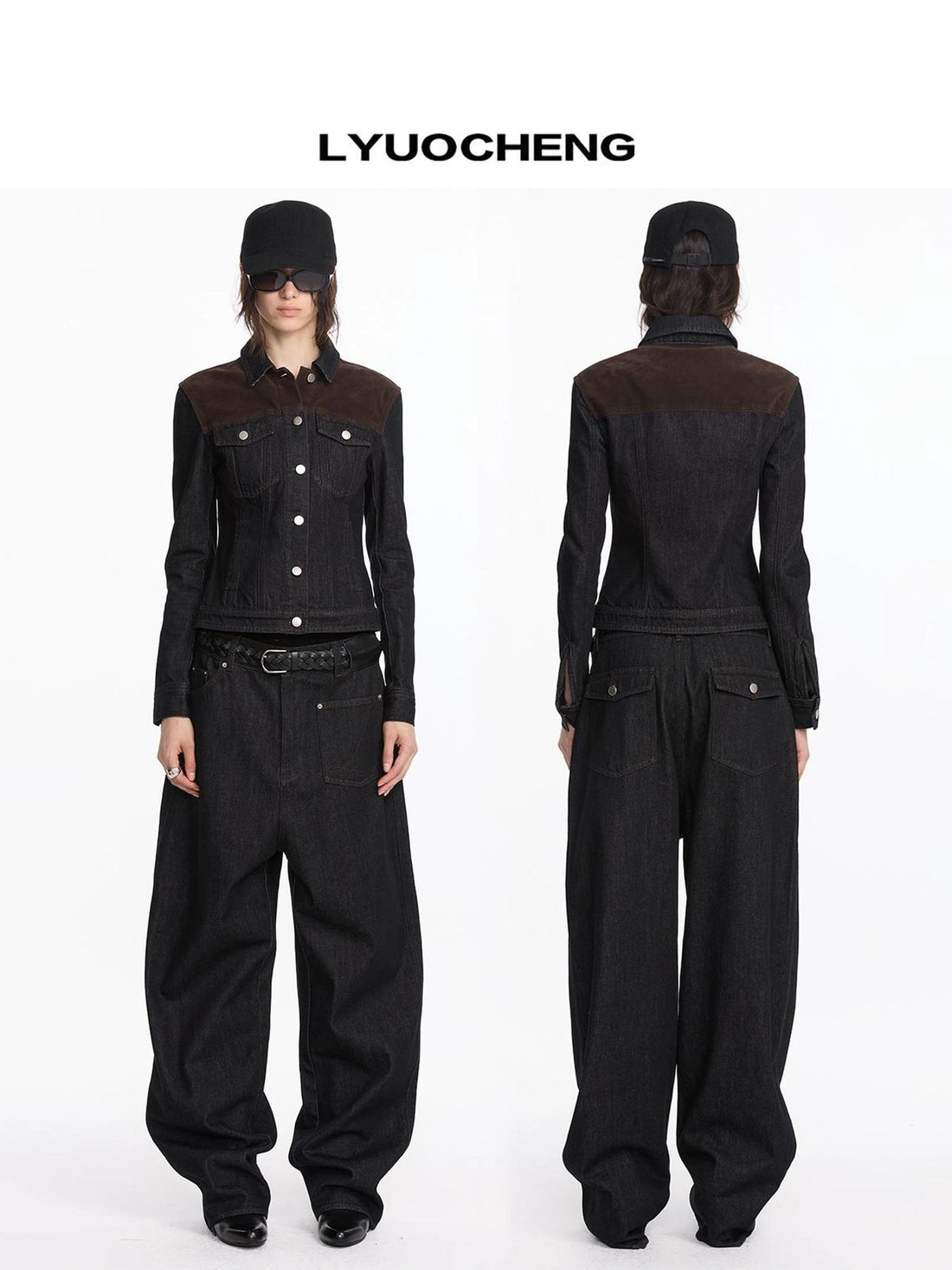 LYUOCHENG Vintage Suede Denim Jacket