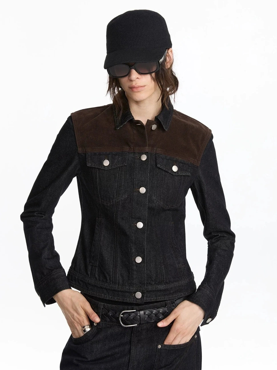 LYUOCHENG Vintage Suede Denim Jacket