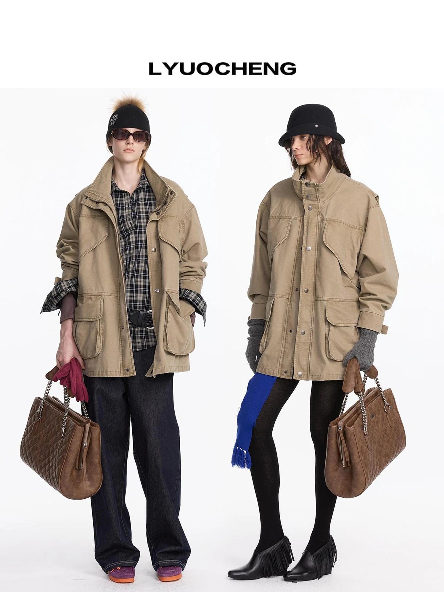 LYUOCHENG Vintage Washed Canvas Utility Trench Coat