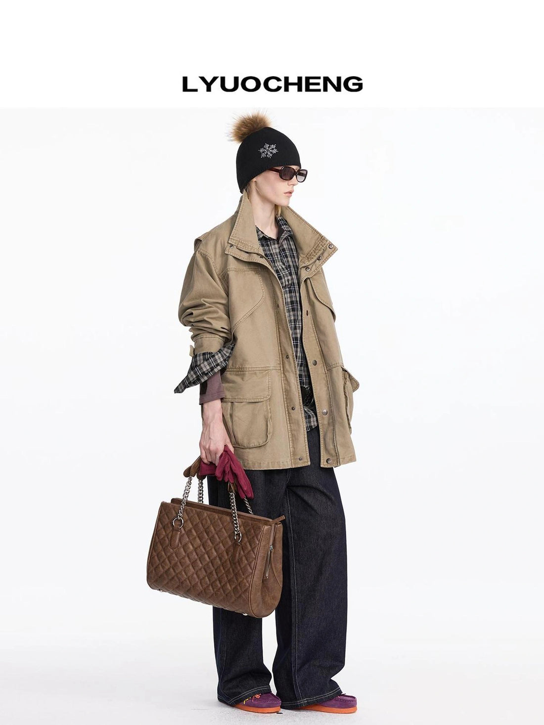 LYUOCHENG Vintage Washed Canvas Utility Trench Coat