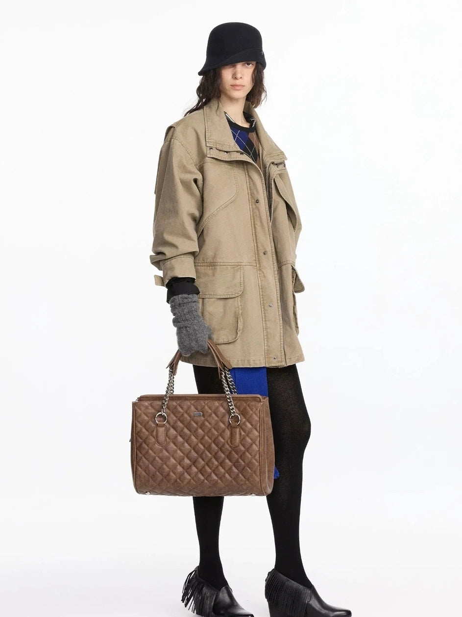 LYUOCHENG Vintage Washed Canvas Utility Trench Coat