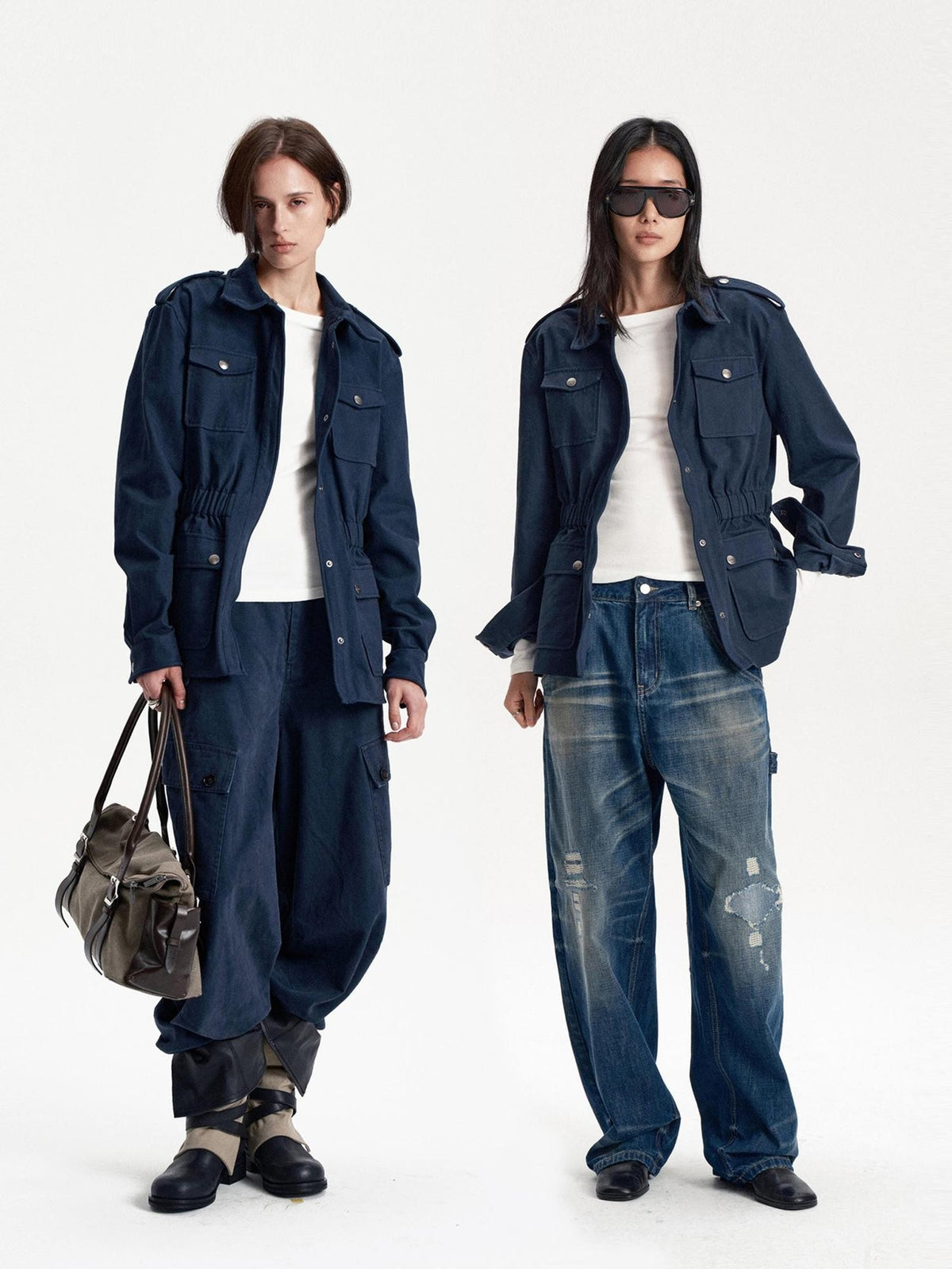 LYUOCHENG Vintage Washed Multi Pocket Loose Fit Women&