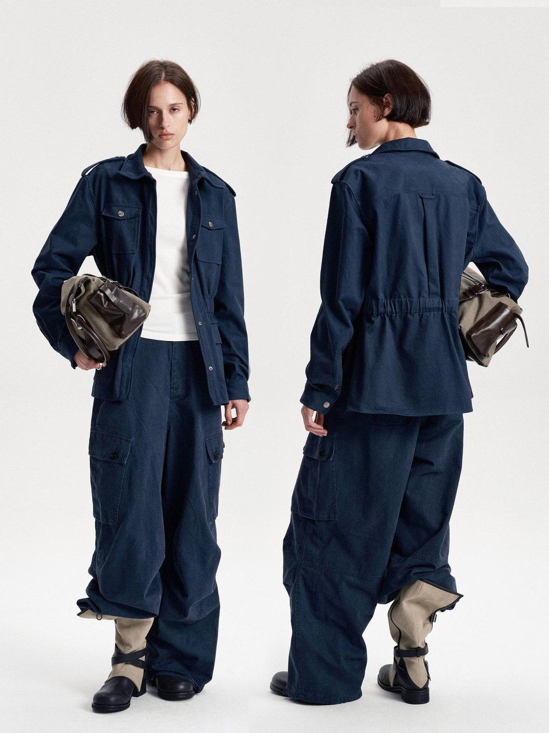 LYUOCHENG Vintage Washed Multi Pocket Loose Fit Women&