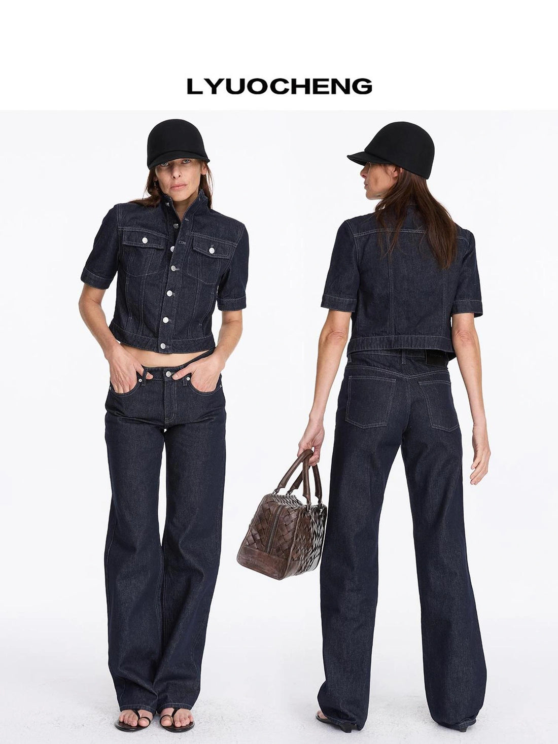 LYUOCHENG Vintage Washed Raw Denim Straight Leg Jeans