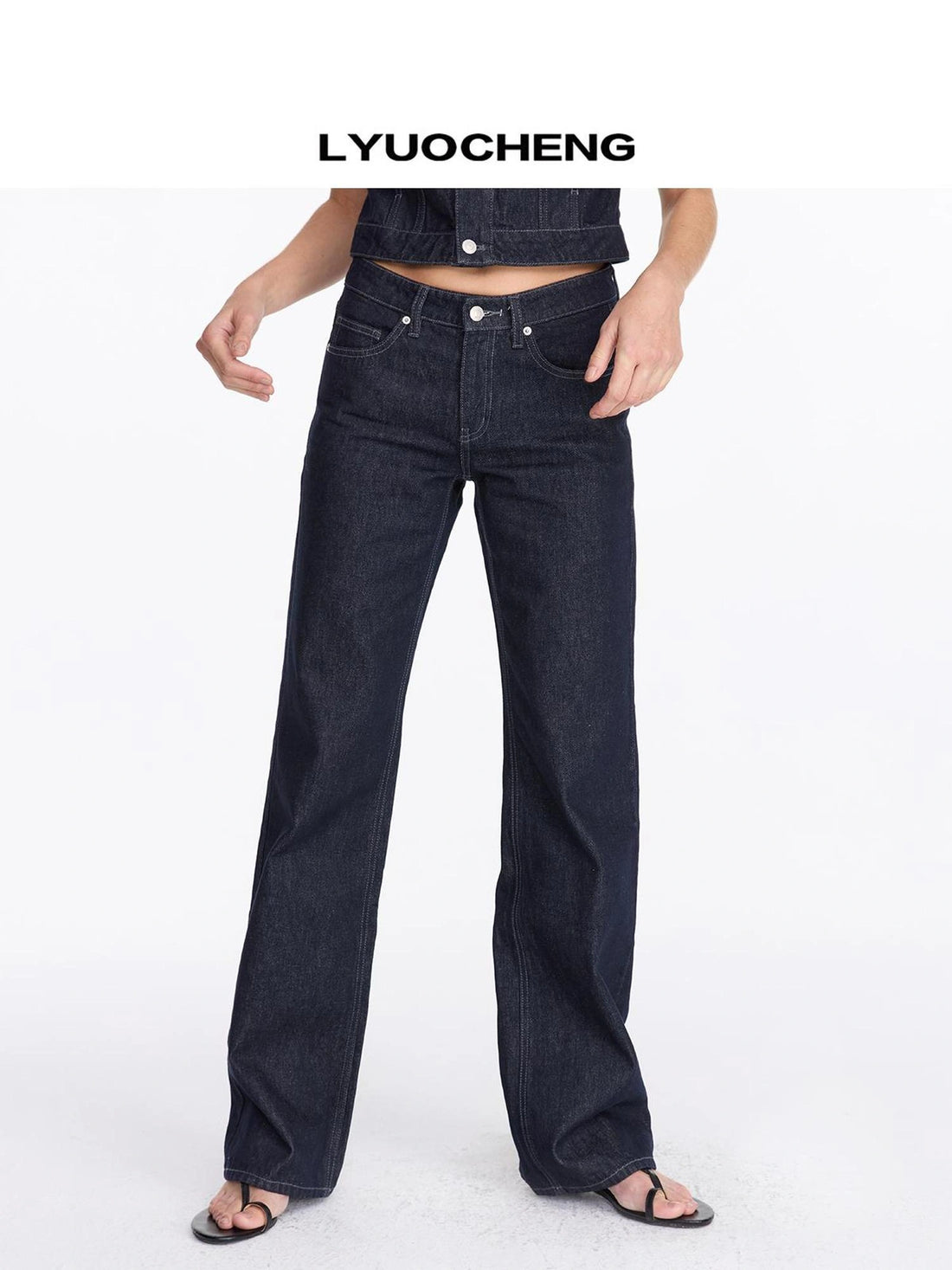 LYUOCHENG Vintage Washed Raw Denim Straight Leg Jeans