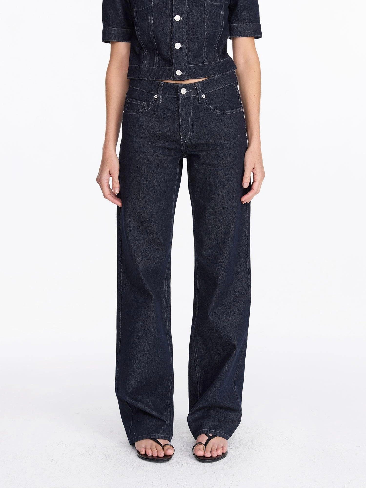 LYUOCHENG Vintage Washed Straight Leg Raw Denim Jeans