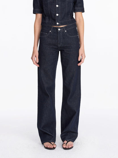 LYUOCHENG Vintage Washed Straight Leg Raw Denim Jeans