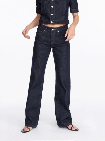 LYUOCHENG Vintage Washed Straight Leg Raw Denim Jeans