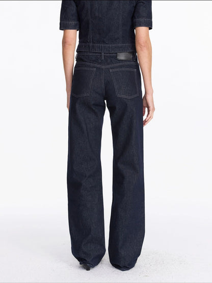 LYUOCHENG Vintage Washed Straight Leg Raw Denim Jeans