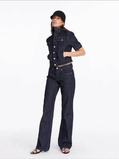 LYUOCHENG Vintage Washed Straight Leg Raw Denim Jeans