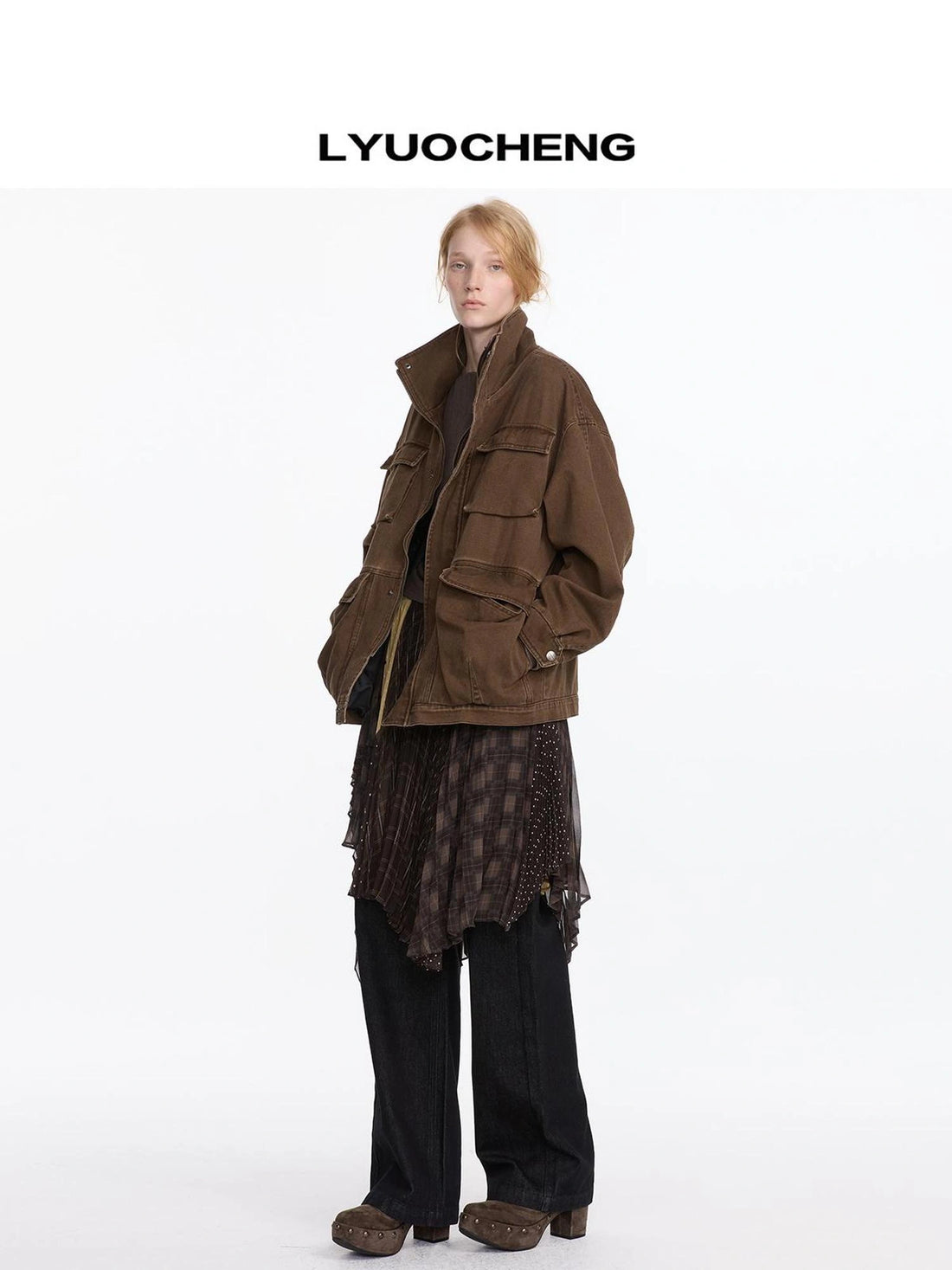 LYUOCHENG Vintage Washed Utility Jacket With Multi Pockets