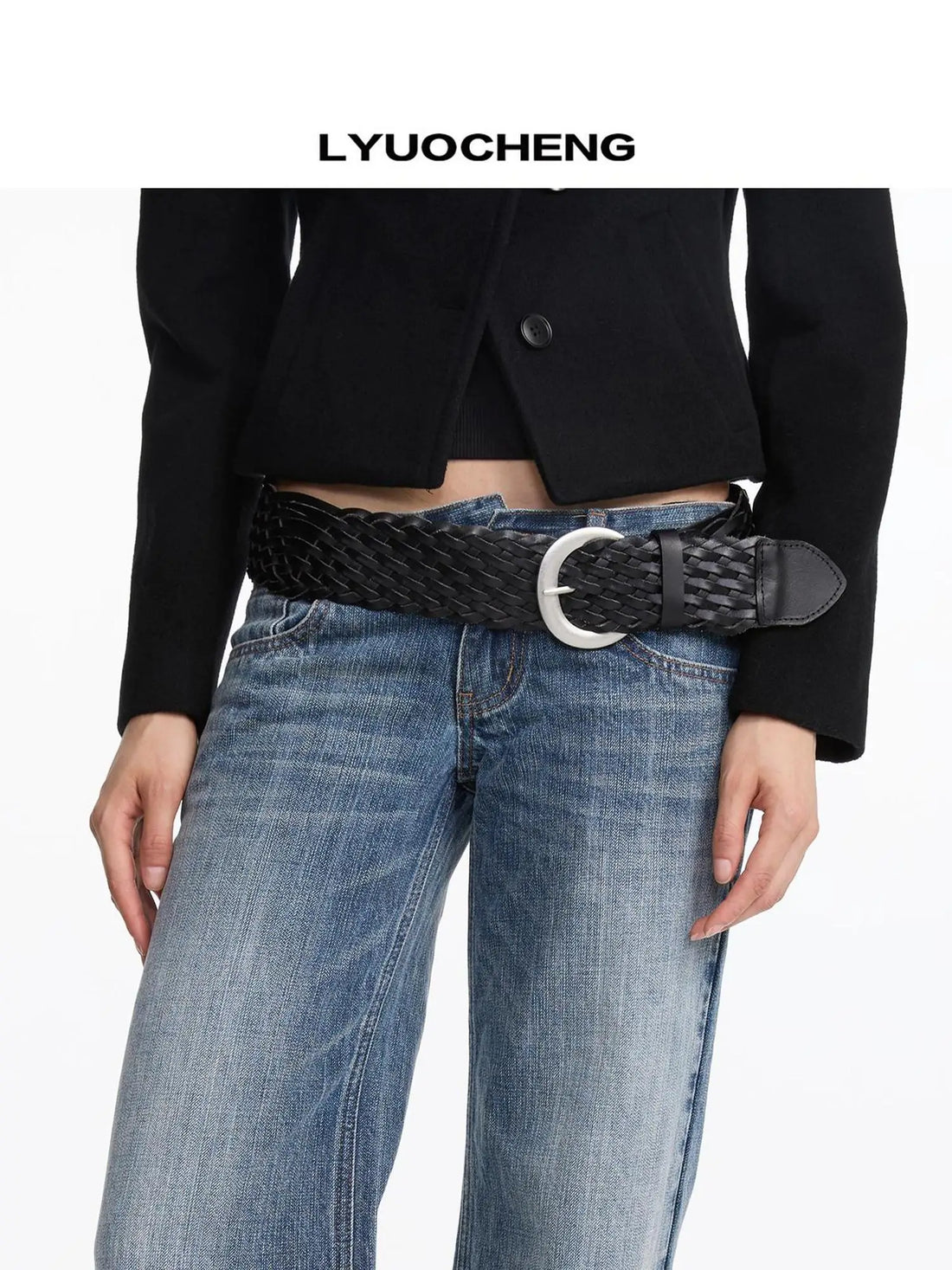 LYUOCHENG Vintage Woven Leather Belt