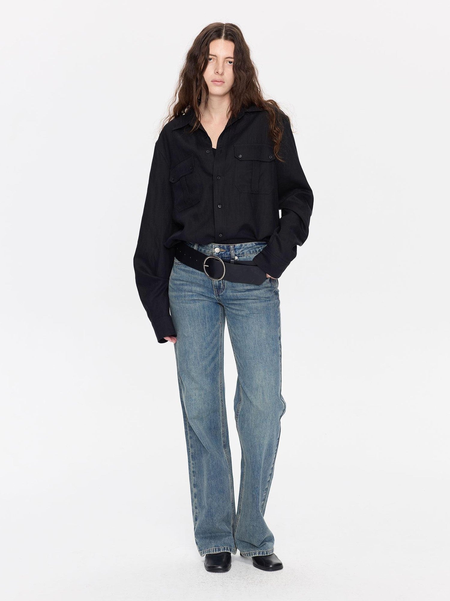 LYUOCHENG Washed Blue Distressed Low Waist Women&