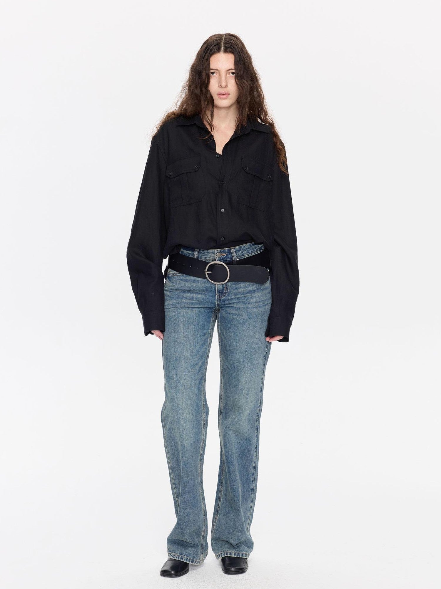 LYUOCHENG Washed Blue Distressed Low Waist Women&