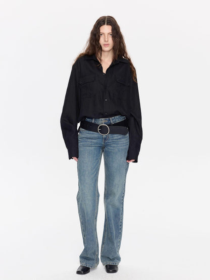 LYUOCHENG Washed Blue Distressed Low Waist Women&