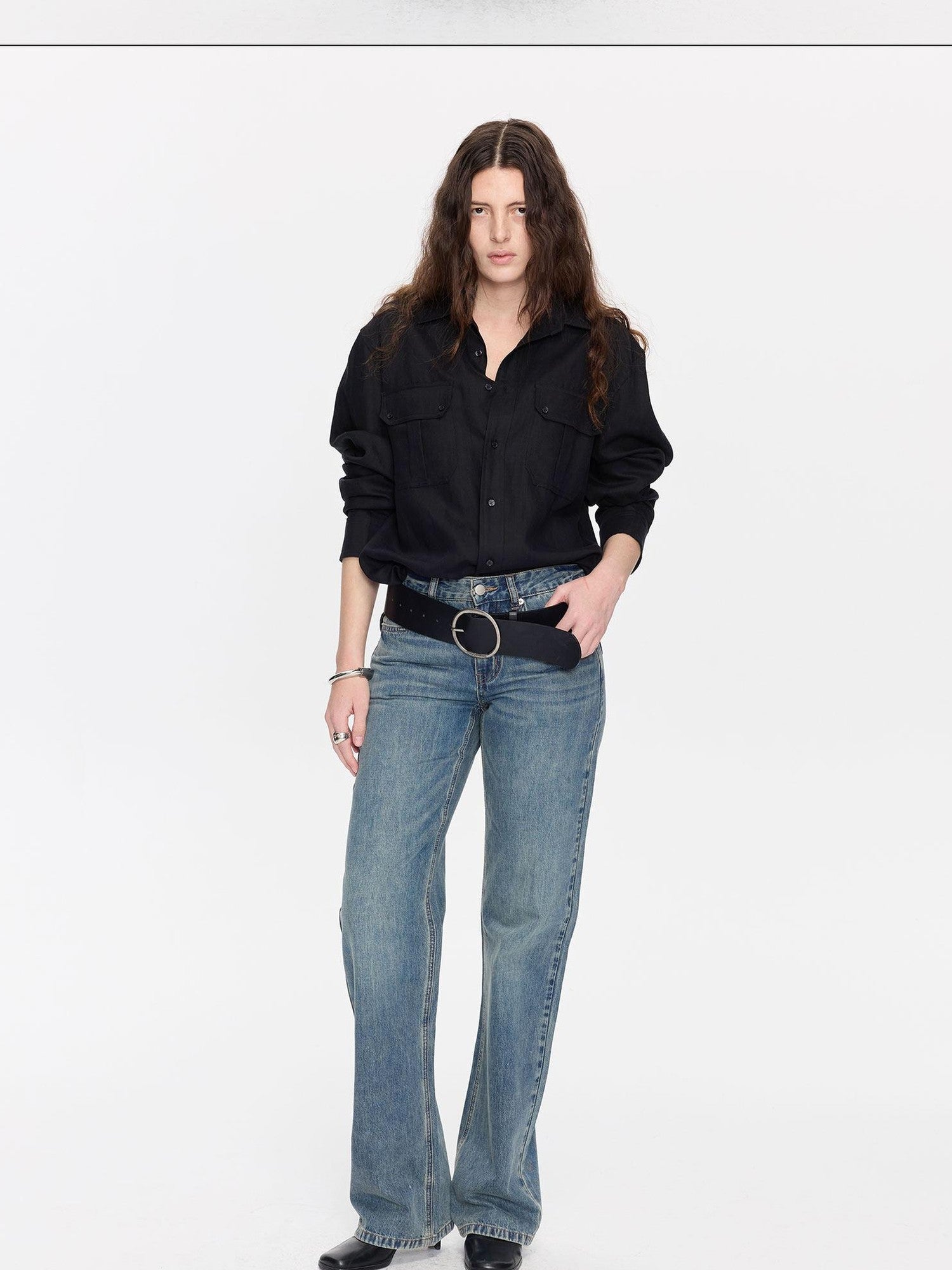 LYUOCHENG Washed Blue Distressed Low Waist Women&