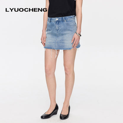 LYUOCHENG_Washed_Blue_Frayed_Straight_Low_Waist_Women&