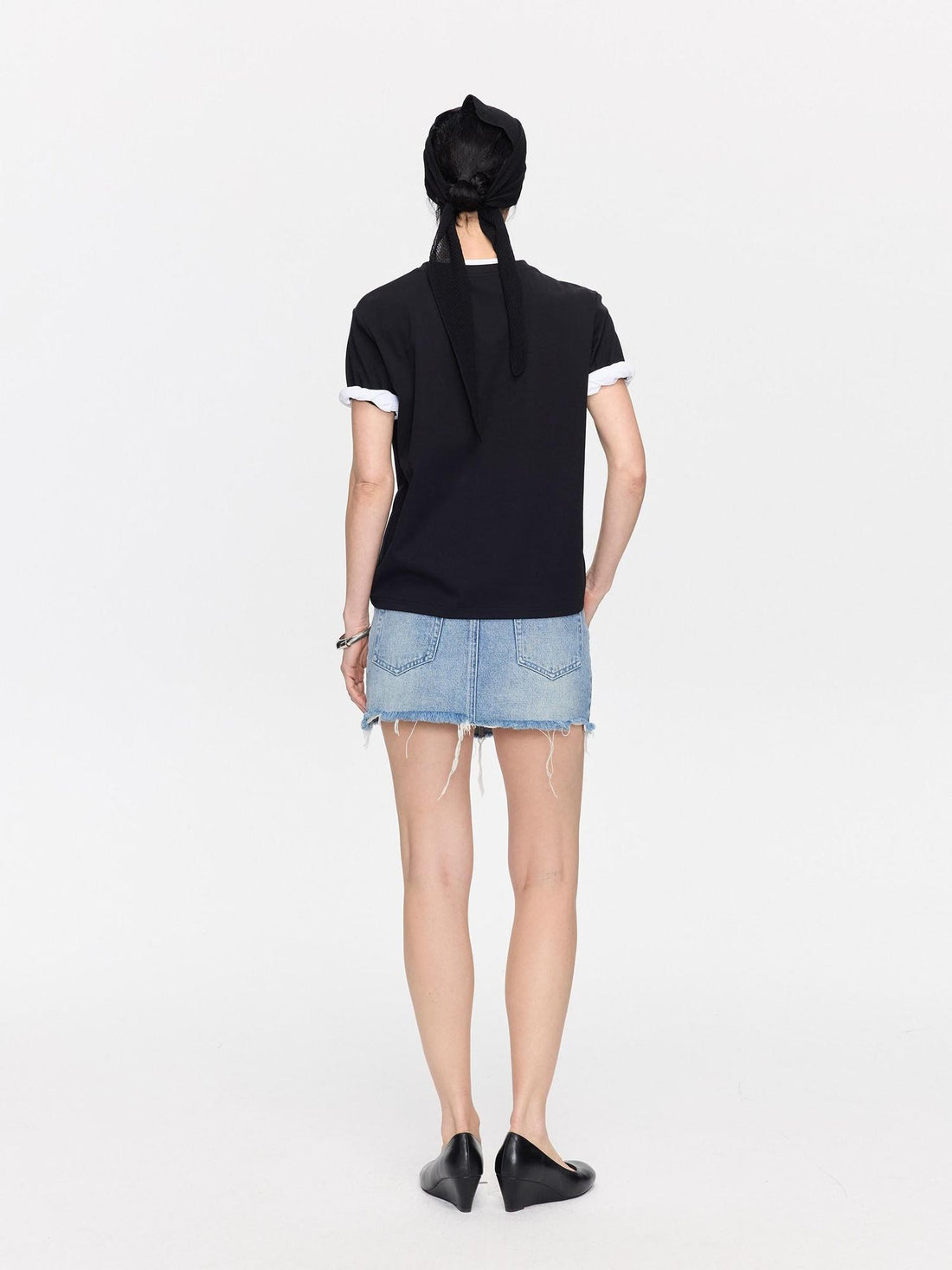 LYUOCHENG Washed Blue Frayed Straight Low Waist Women&