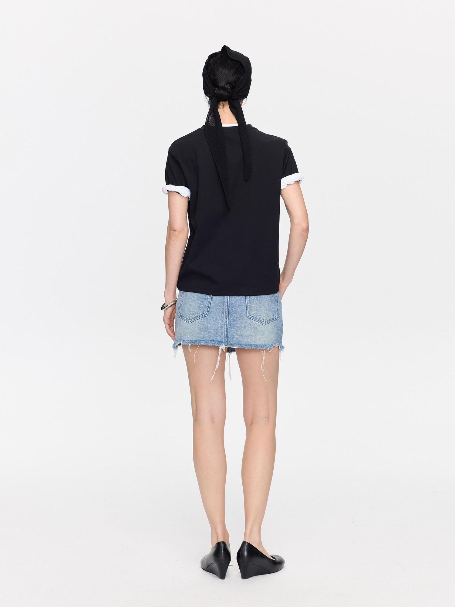 LYUOCHENG Washed Blue Frayed Straight Low Waist Women&