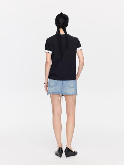 LYUOCHENG Washed Blue Frayed Straight Low Waist Women&