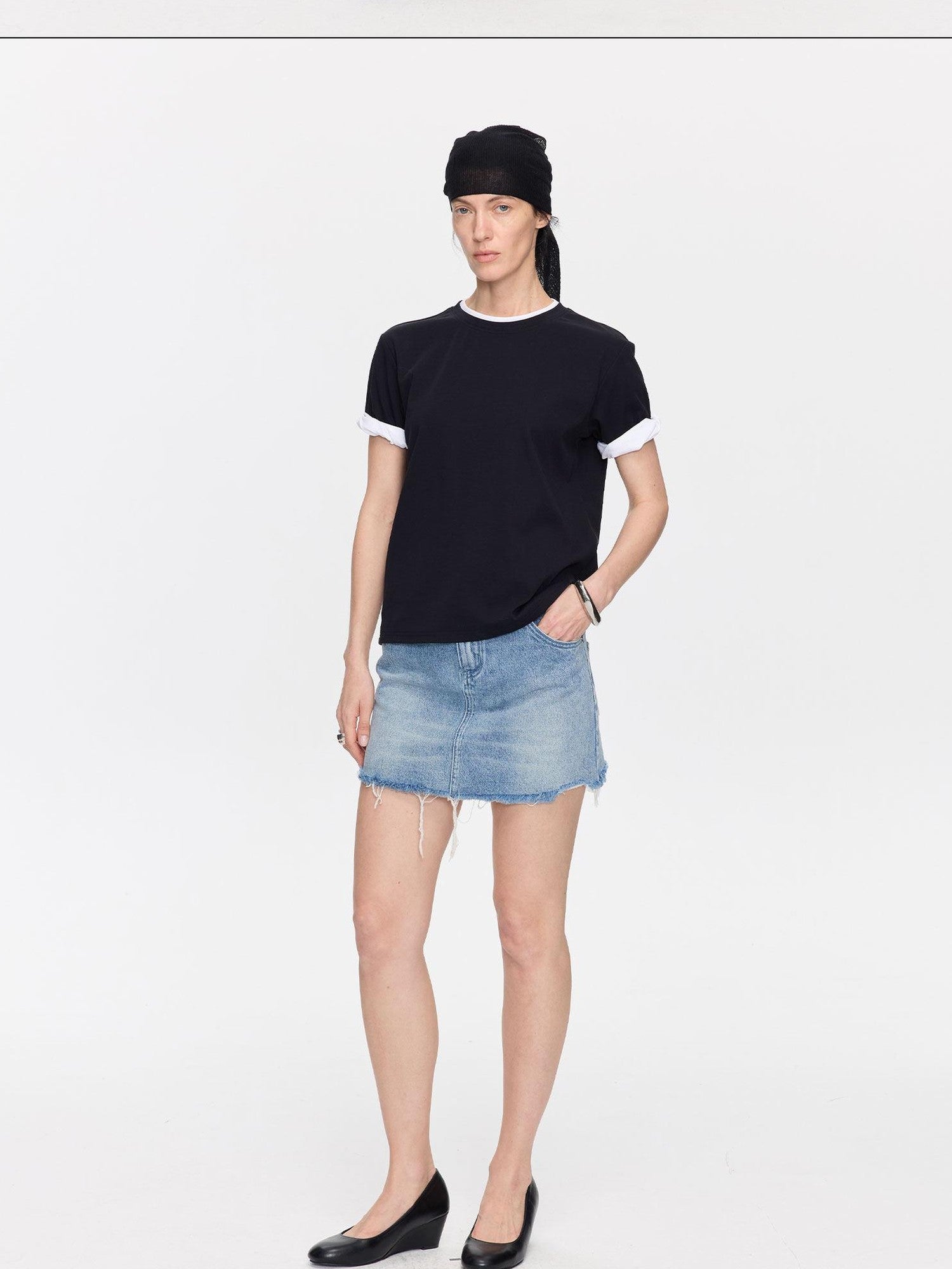 LYUOCHENG Washed Blue Frayed Straight Low Waist Women&