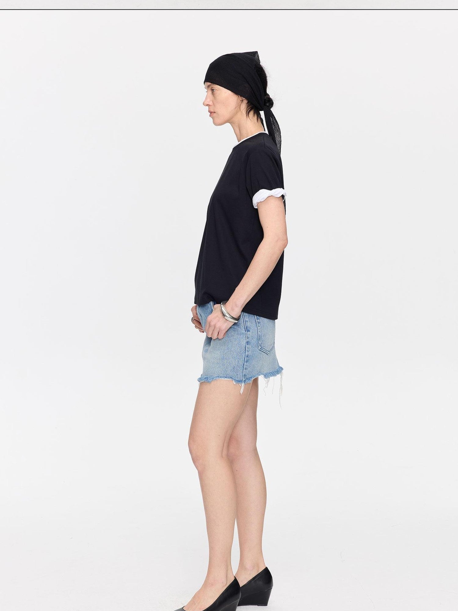 LYUOCHENG Washed Blue Frayed Straight Low Waist Women&