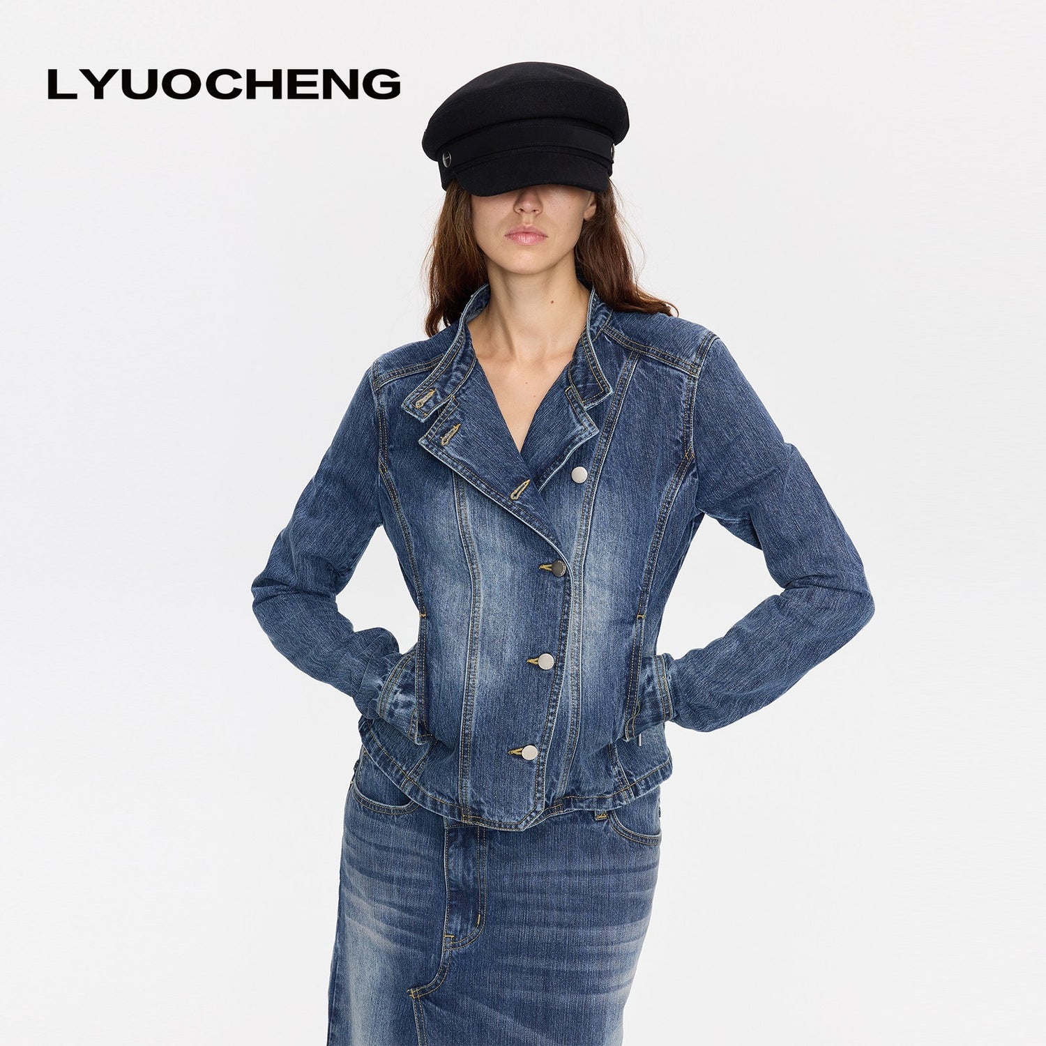 LYUOCHENG_Washed_Blue_Vintage_Cut_Slub_Texture_Cropped_Women&